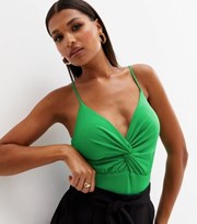 Cameo Rose Green Twist Front Strappy Bodysuit